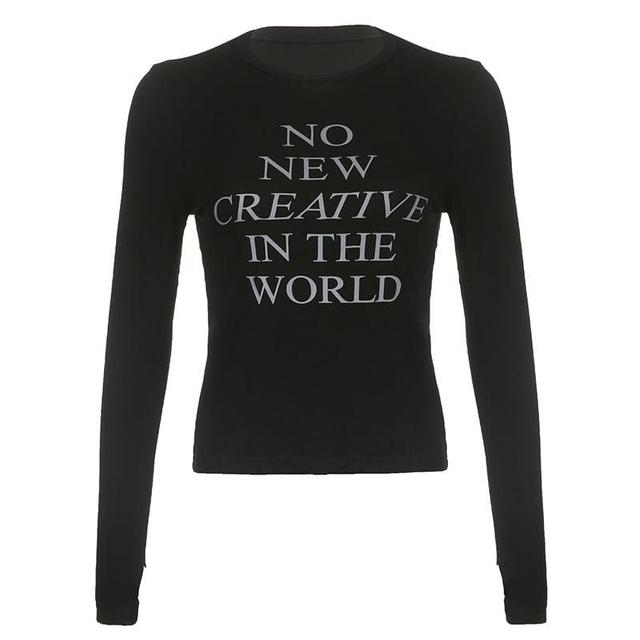 Long Sleeve Lettering Print Slim-Fit Top Product Image