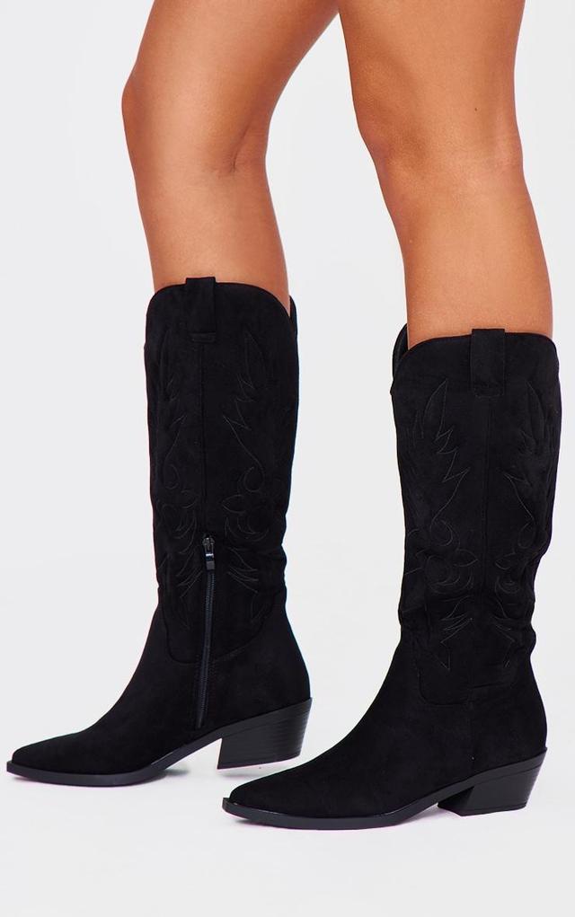 Black Faux Suede Point Toe Western Boots Product Image