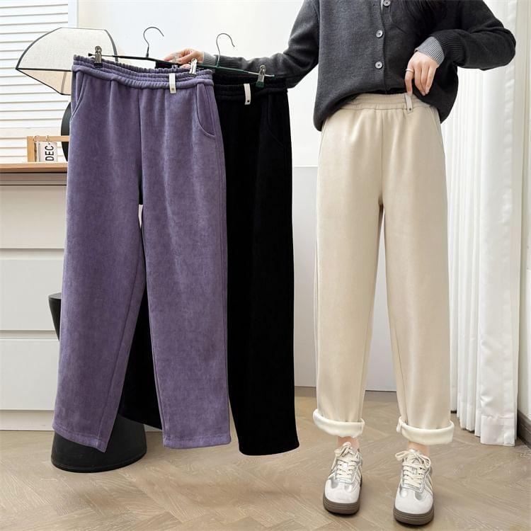 Plus Size Elastic Waist Plain Tapered Pants Product Image