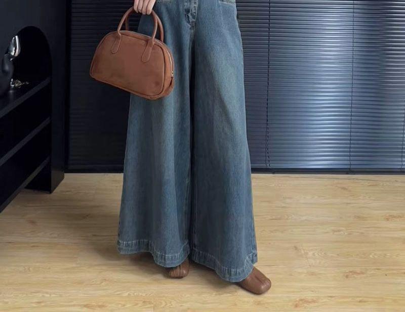 High Waist Washed Wide Leg Jeans Product Image