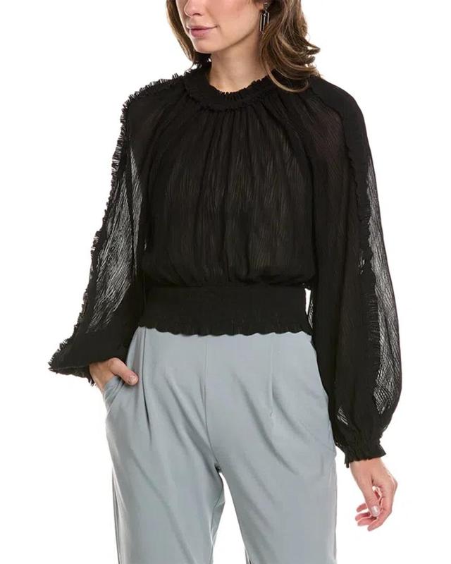 Womens Black Thallo Balloon-sleeve Recycled-polyester Top Product Image