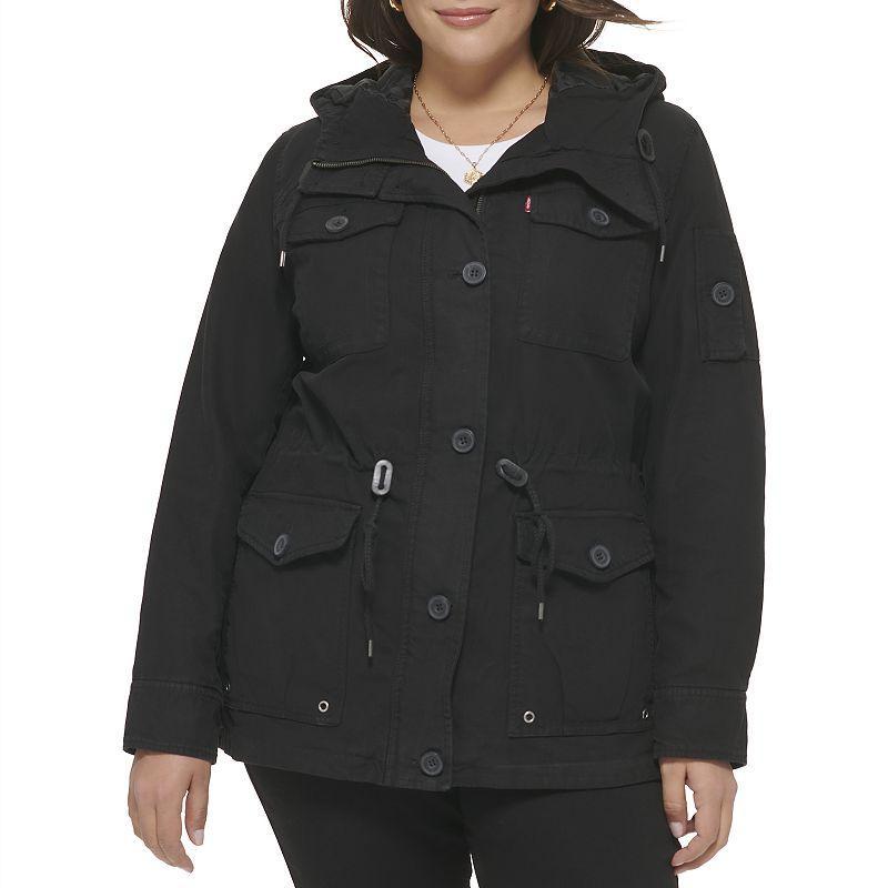 Plus Size Levis Hooded Cotton Anorak Jacket, Womens Black Product Image