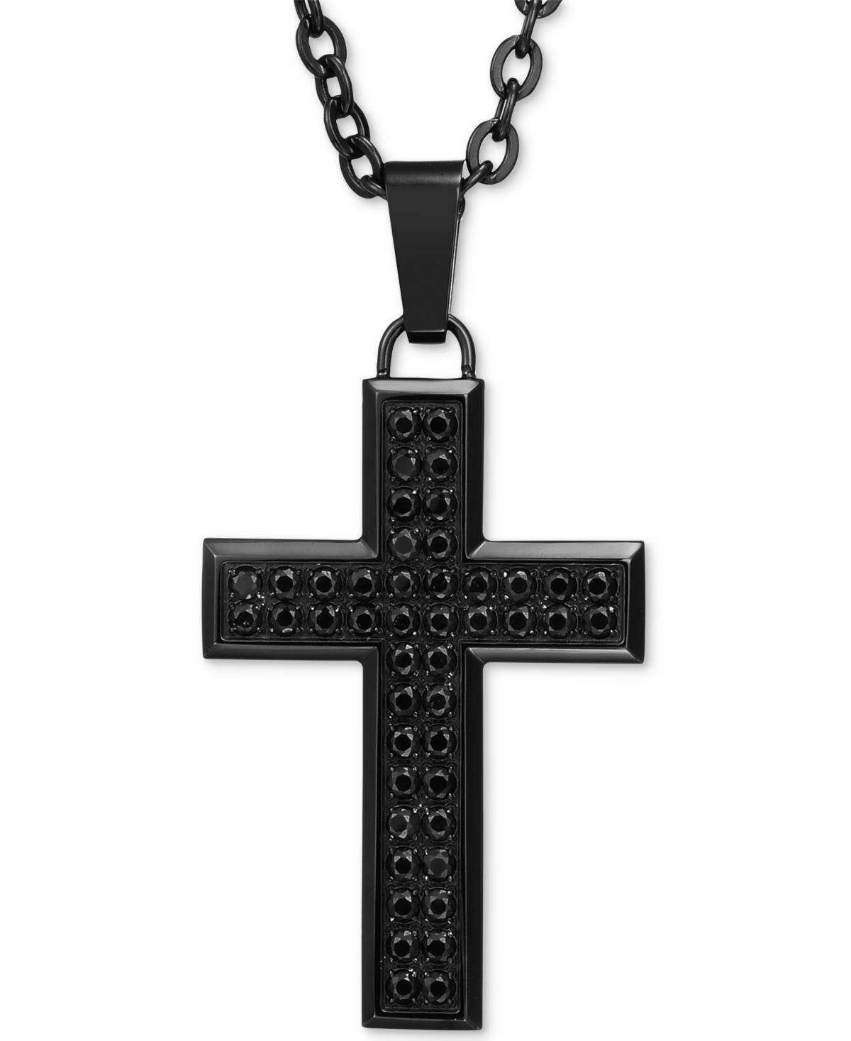 Mens Black Sapphire Square Cross 22 Pendant Necklace (1-1/2 ct. t.w.) in Black Ion-Plated Stainless Steel Product Image