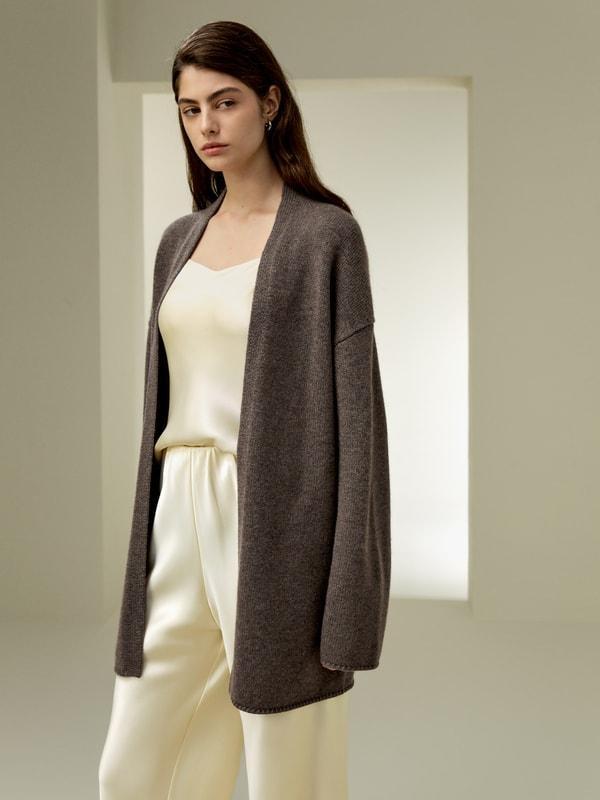 Long Open-Front Knit Cardigan Product Image