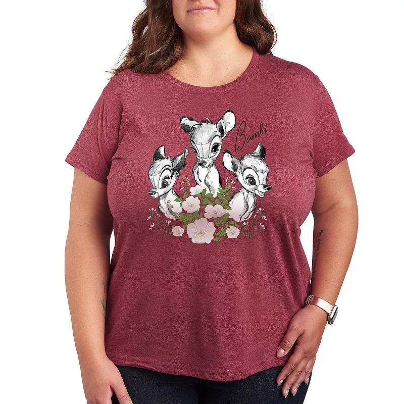 Disneys Bambi Plus Portrait Trio Graphic Tee, Womens Grey Dark Red Product Image