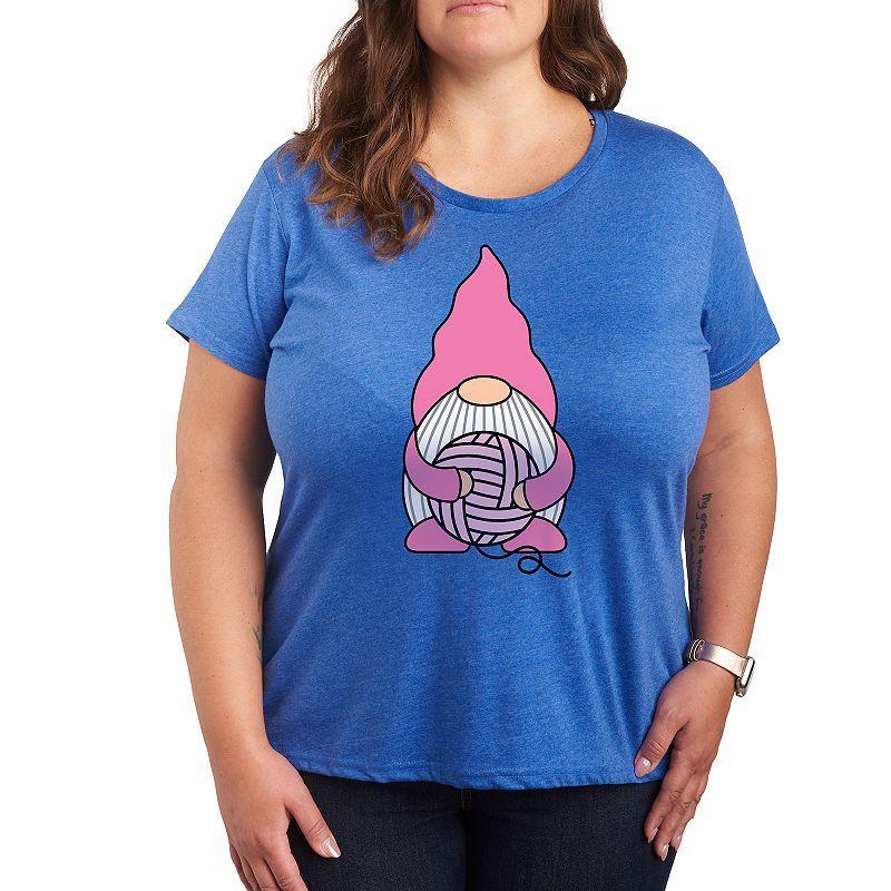 Plus Knitting Gnome Graphic Tee, Womens Grey Royal Blue Product Image