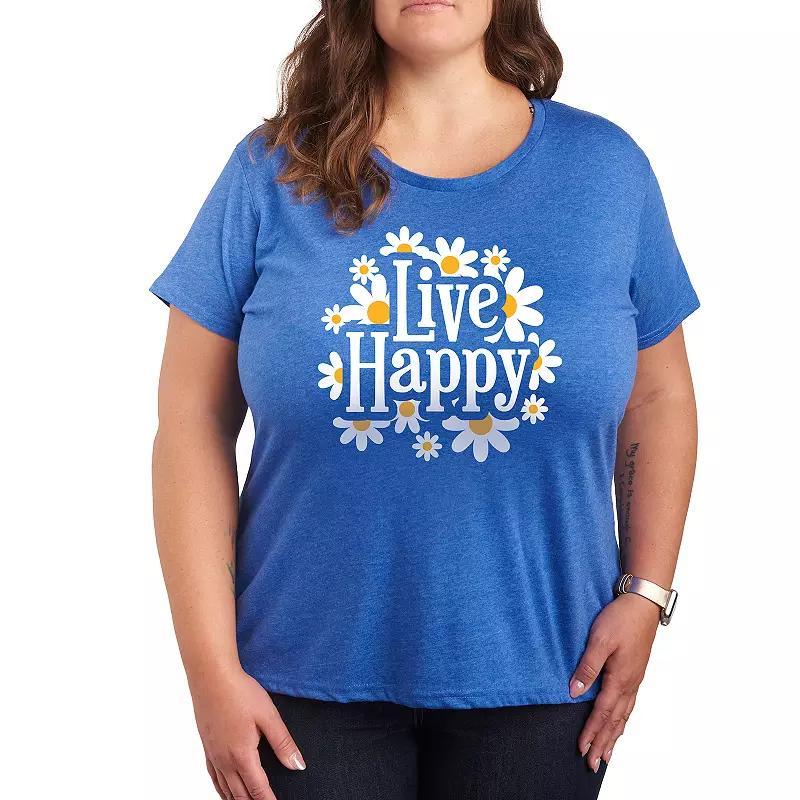 Plus Live Happy Daisies Graphic Tee, Womens Grey Royal Blue Product Image