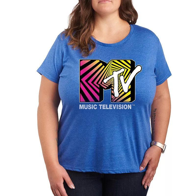 Plus MTV Optical 80s Graphic Tee, Womens Grey Gray Product Image