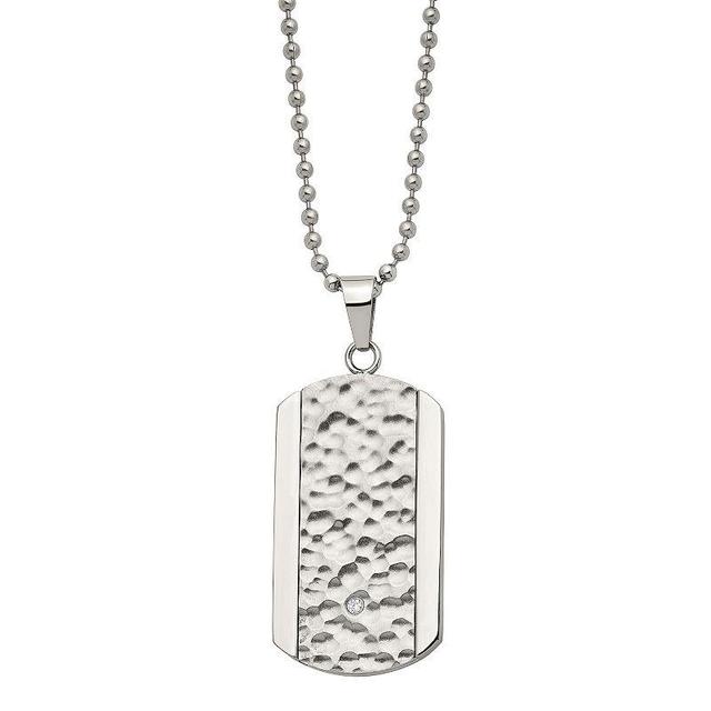 Mens Stainless Steel Cubic Zirconia Dog Tag Necklace Product Image