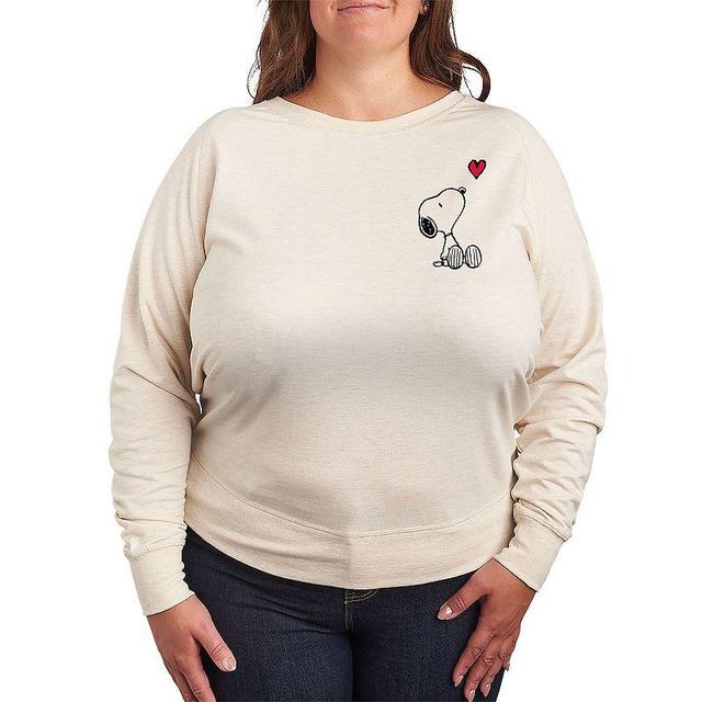 Plus Size Peanuts Valentines Snoopy Heart Graphic Tee, Womens Beig/Green Product Image