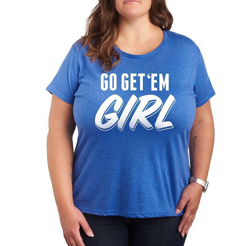 Plus Go Get Em Girl Graphic Tee, Womens Grey Royal Blue Product Image