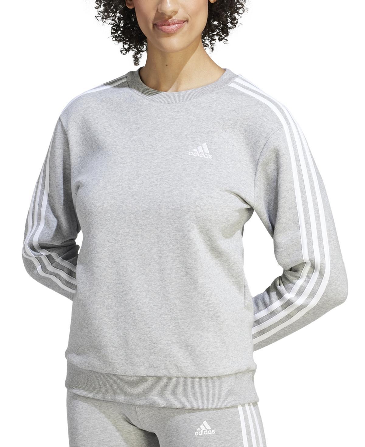 adidas Womens 3-Stripe Cotton Fleece Crewneck Sweatshirt - Black Product Image