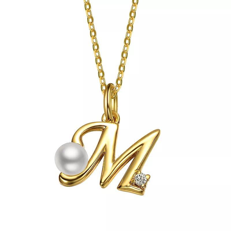 14k Gold Plated Simulated Pearl Initial Pendant Necklace, Womens Yellow Product Image