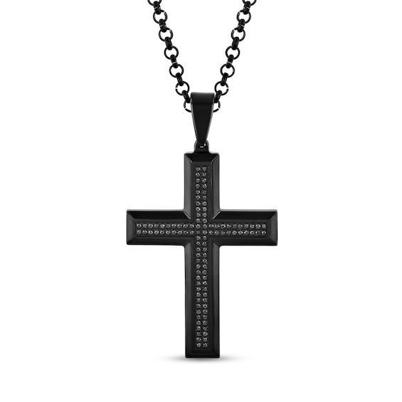 Men's 1/2 CT. T.w. Black Diamond Double Row Cross Pendant in Stainless Steel with Black Ion-Plate - 24" Product Image