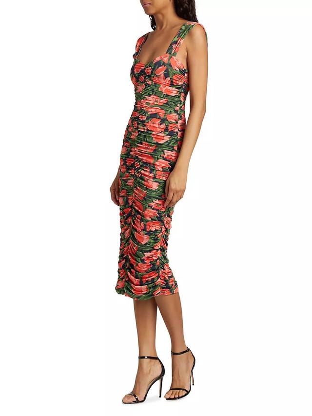 Floral Ruched Sleeveless Midi-Dress Product Image