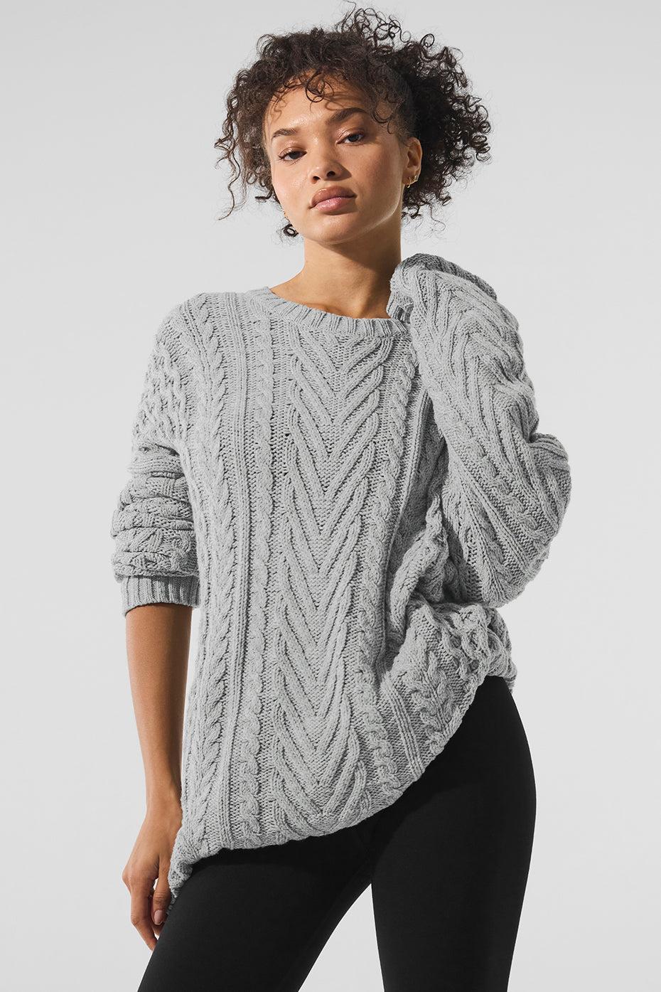 Cable Knit Crew Neck Sweater - Athletic Heather Grey Female Product Image