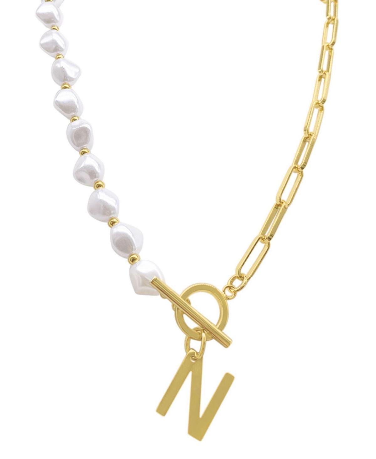 Adornia Simulated Pearl & Paperclip Chain Initial Toggle Necklace, Womens, Gold Product Image