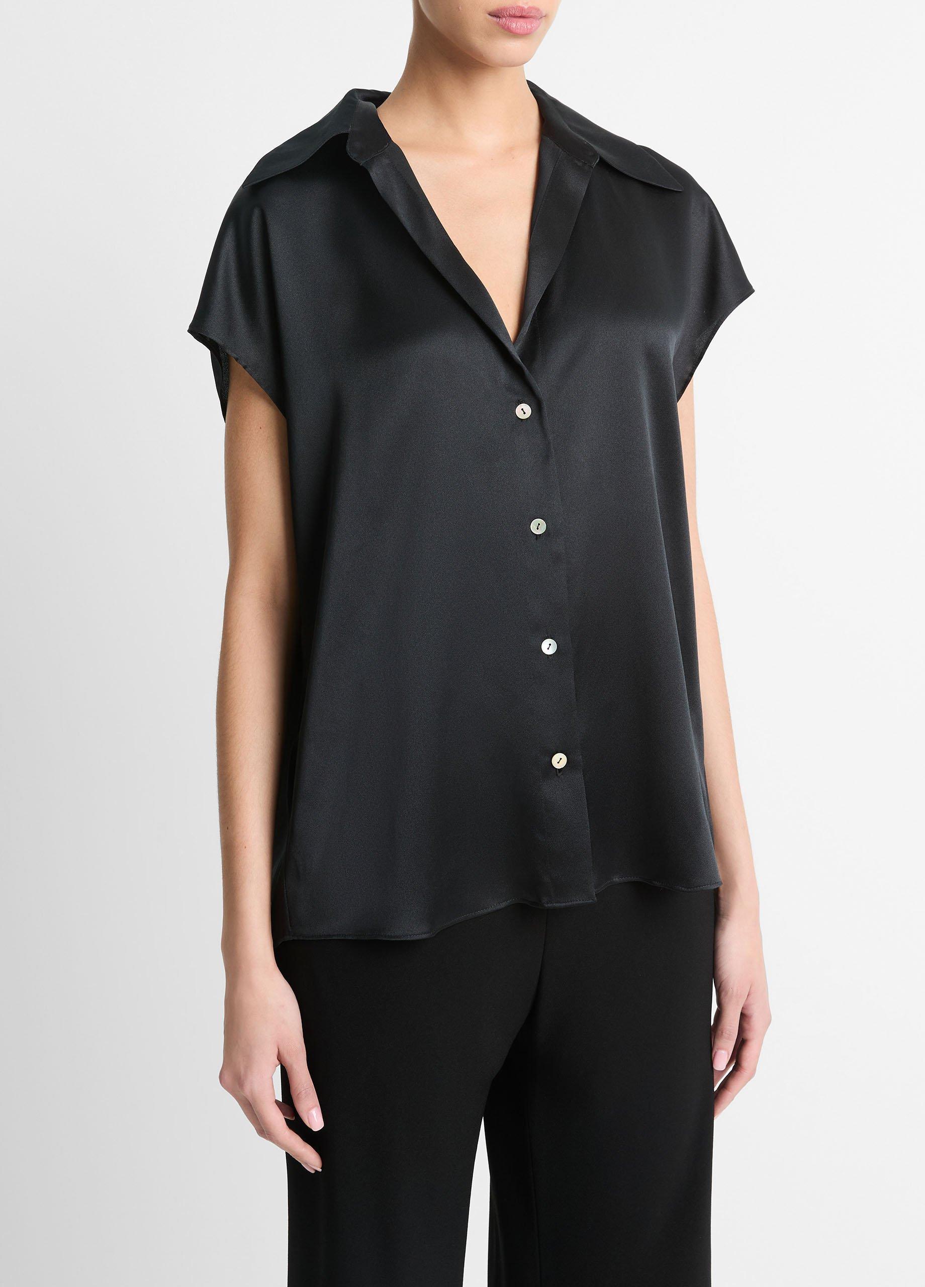 Silk Cap-Sleeve Ruched-Back Blouse Product Image