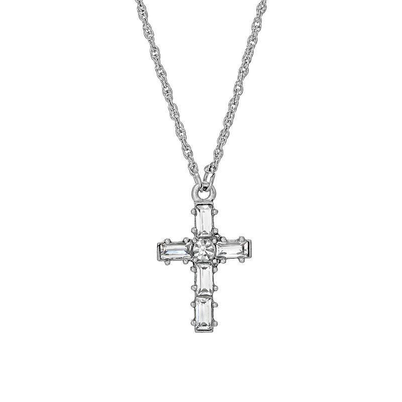 Symbols of Faith Silver-Tone Crystal Cross Necklace, Womens, Silver Tone Product Image