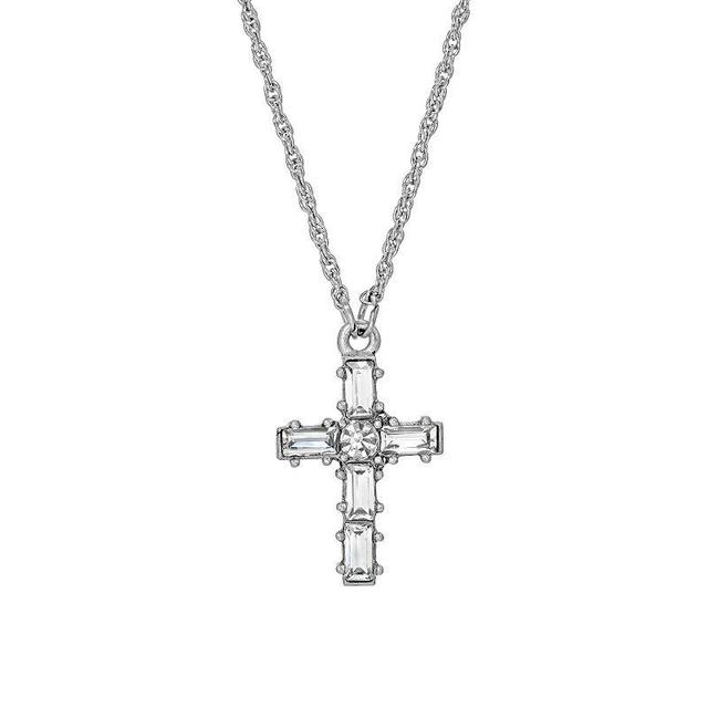 Symbols of Faith Silver-Tone Crystal Cross Necklace, Womens, Silver Tone Product Image