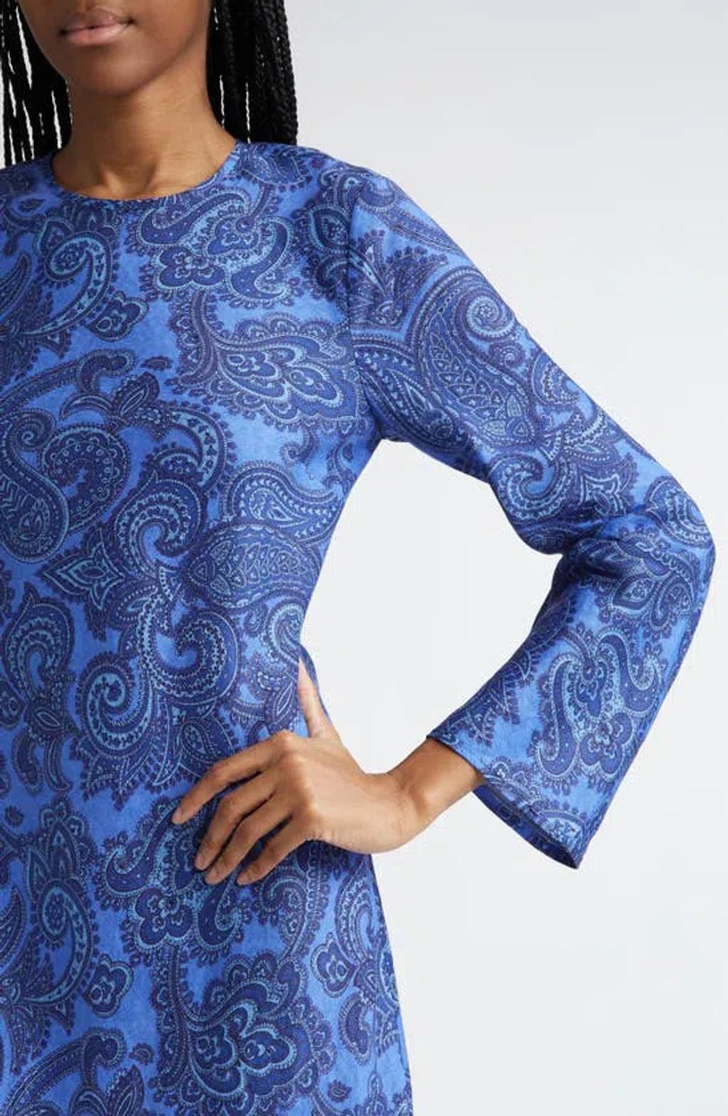 ZIMMERMANN Ottie Backless Linen Bias-cut Maxi Dress In Blue Paisley Product Image