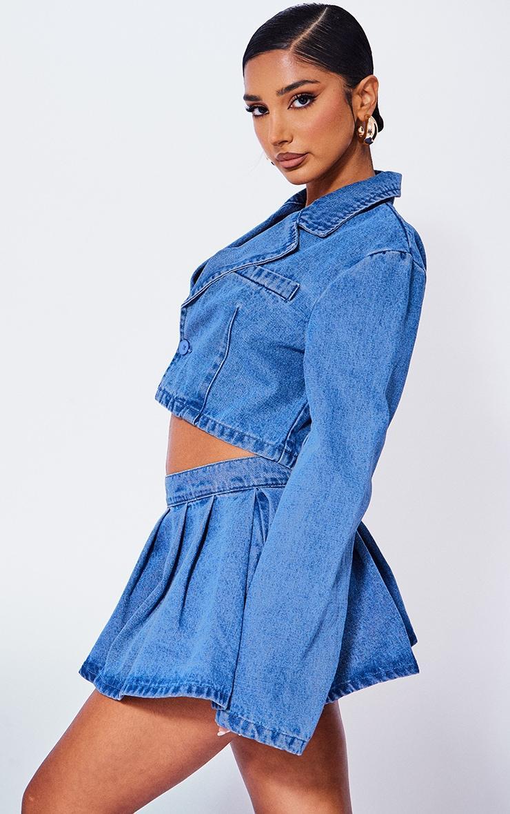 Petite Blue Cropped Denim Blazer Product Image