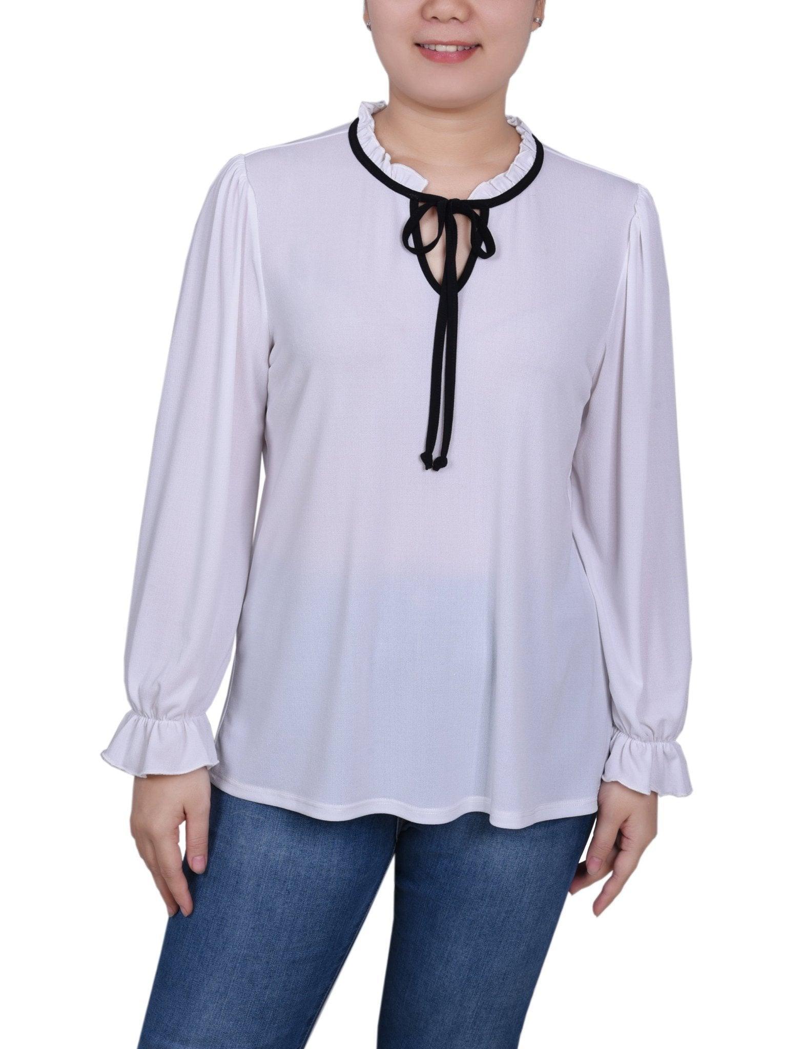 Long Sleeve Tie Neck Top - Petite Product Image