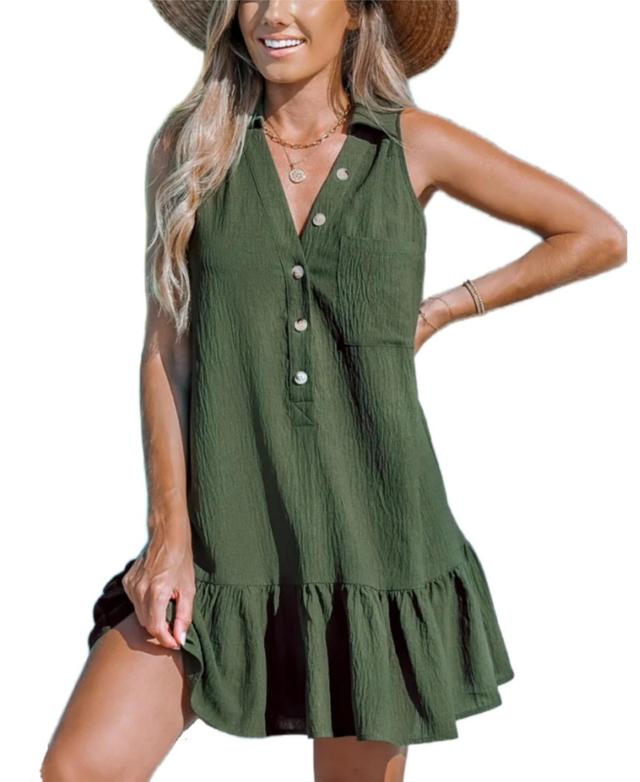 Cupshe Womens V-Neck Ruffled Sleeveless Mini Beach Beach Dress Product Image