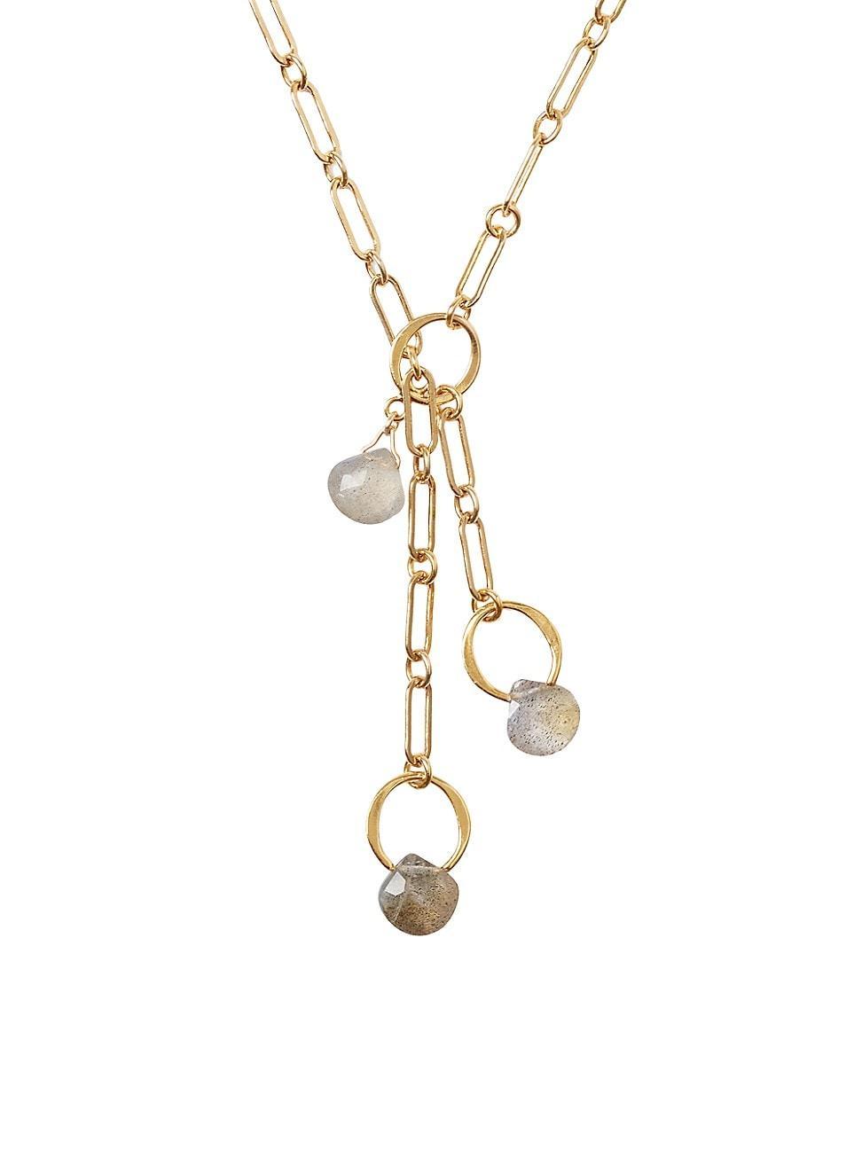 Womens 18K-Gold-Plated & Freshwater Pearl Or Labradorite Pendant Necklace Product Image