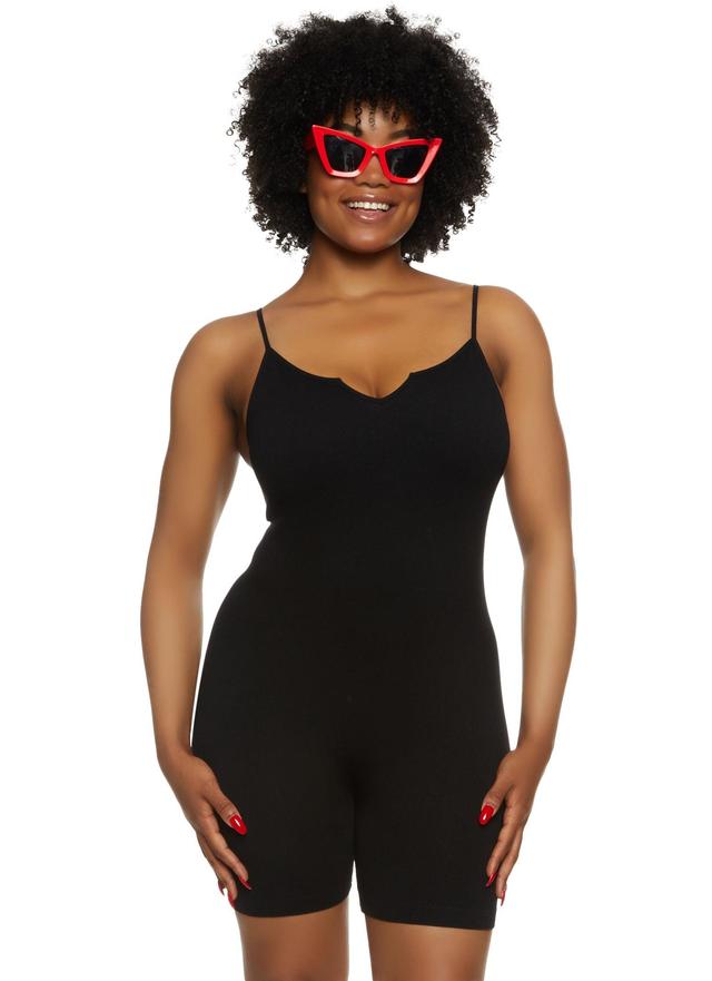 Womens Plus Size Seamless Ribbed Notch Neck Cami Romper Product Image