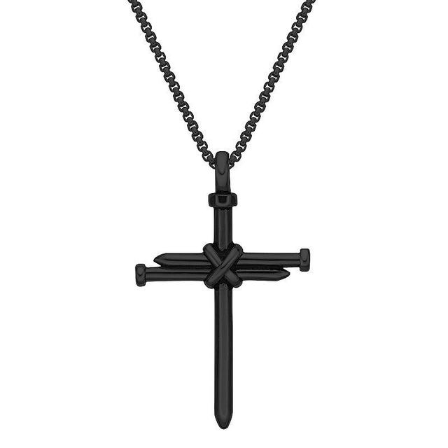 Mens LYNX Stainless Steel Nail Cross Pendant Black Product Image