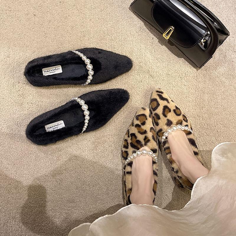 Pointy Fleece Faux Pearl Flats Product Image