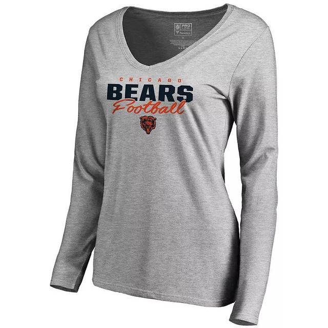 Womens NFL Pro Line Ash Chicago Bears Iconic Collection Script Assist Long Sleeve V-Neck T-Shirt Product Image