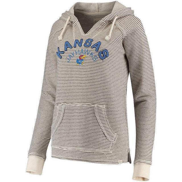 Womens Blue 84 Cream Kansas Jayhawks Striped French Terry V-Neck Pullover Hoodie Product Image