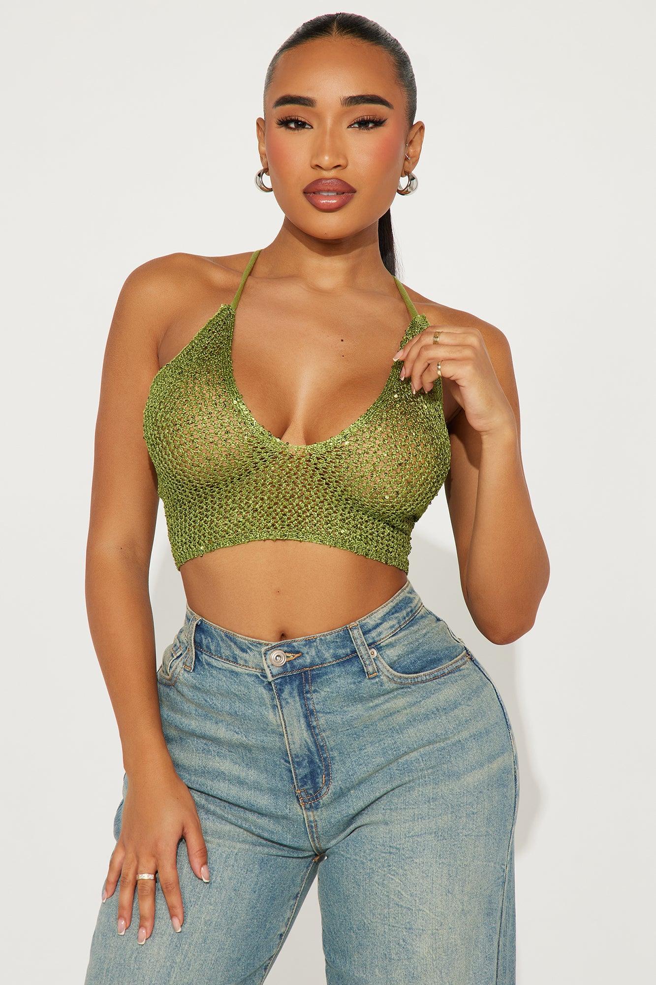 Miami Nights Sequin Crochet Top - Green Product Image