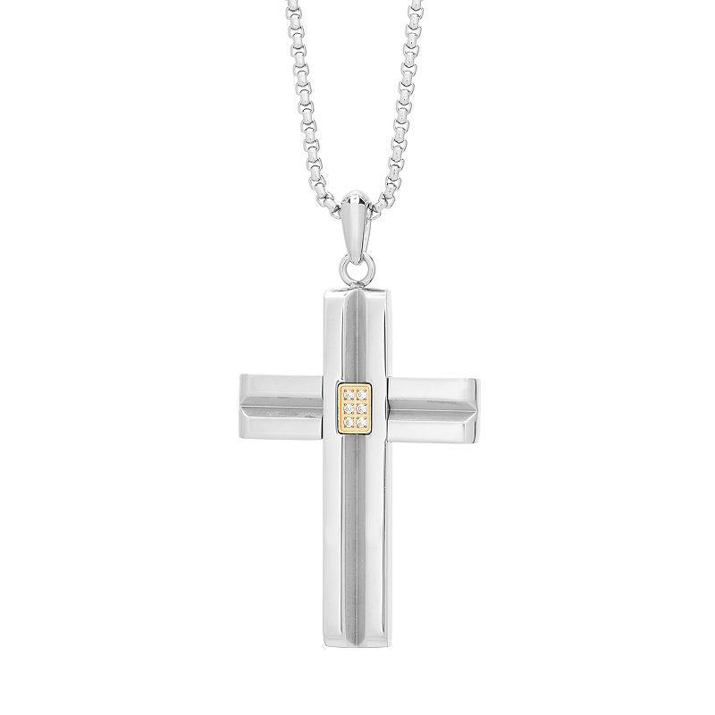 LYNX Mens Gold Tone Stainless Steel Cubic Zirconia Cross Pendant, Multicolor Product Image