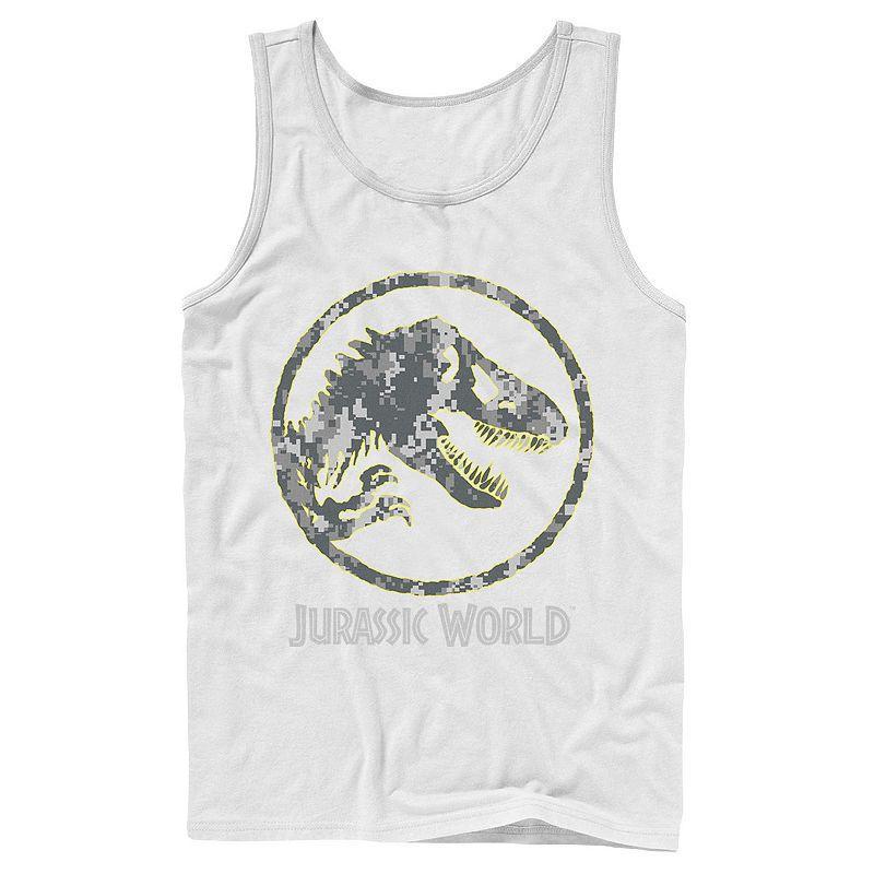 Mens Jurassic World Camouflage Yellow Outline Fossil Coin Logo Tank Top Product Image