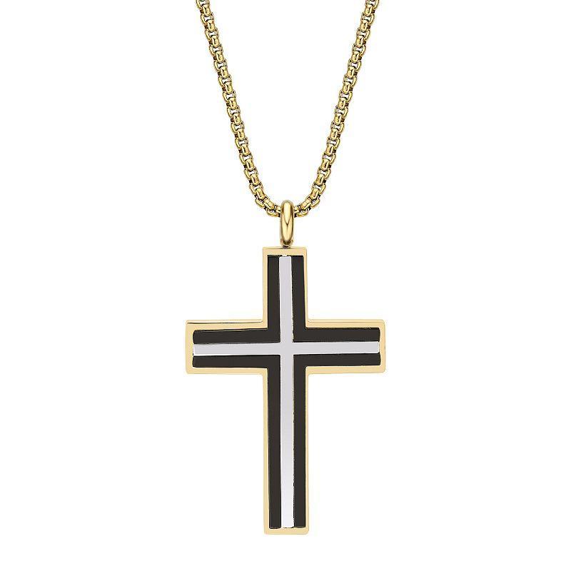 LYNX Mens Two Tone Ion-Plated Stainless Steel Cross Pendant Necklace Multicolor Product Image