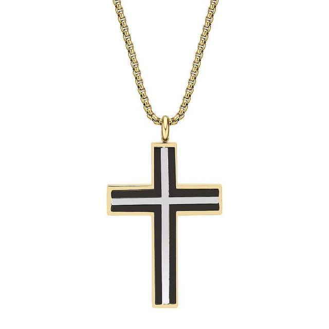 LYNX Mens Two Tone Ion-Plated Stainless Steel Cross Pendant Necklace Multicolor Product Image