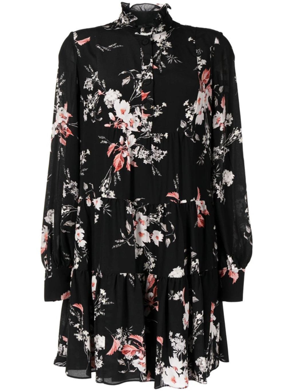 Karla Floral-print Silk Crepe De Chine Shirt Dress In Black Product Image