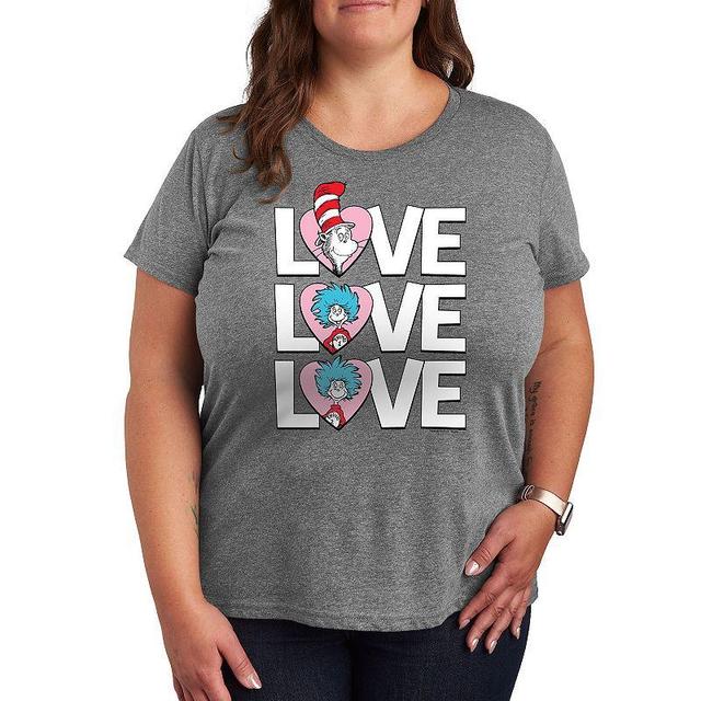 Plus Size Dr. Seuss Love Stacked Graphic Tee, Womens Grey Dark Red Product Image