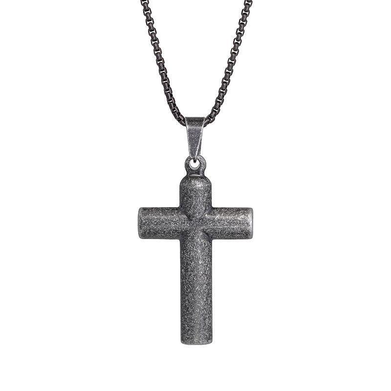 Mens LYNX Antiqued Finish Stainless Steel Cross Pendant Necklace Product Image