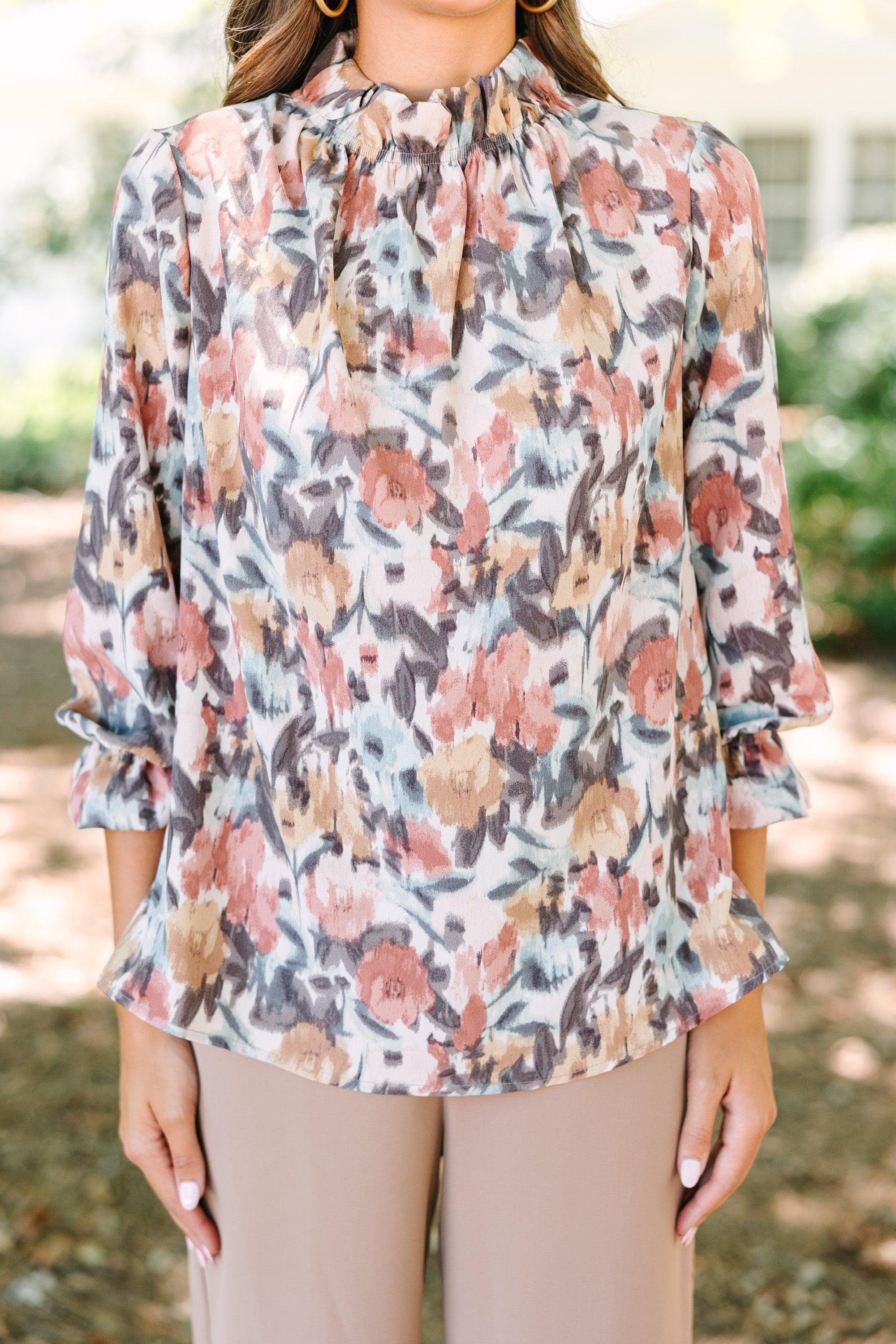 Beauty And Brains Cinnamon Brown Floral Blouse Female Product Image