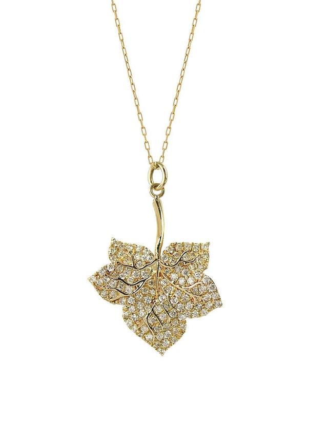 Womens Garden Of Eden 14K Yellow Gold & 0.41 TCW Natural Diamond Fig Leaf Pendant Necklace Product Image