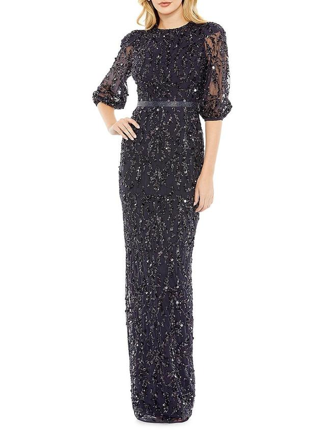 Mac Duggal Sequin Sheer Sleeve Sheath Gown Product Image