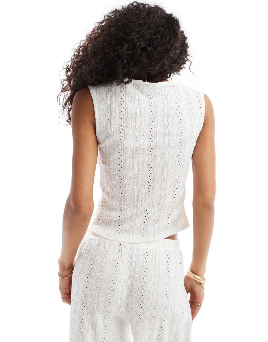 ASOS DESIGN button through eyelet tank in ivory - part of a set Product Image