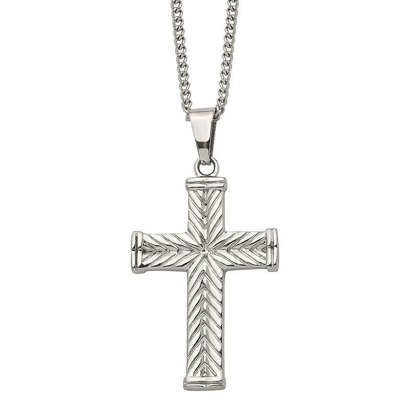 Mens Stainless Steel Textured Cross Pendant Necklace, White Product Image