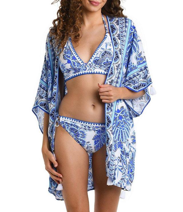 La Blanca Beyond The Pacific Printed Open Front Tassel Charm Kimono Swim Cover-Up Product Image