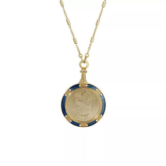 1928 Gold Tone Blue Enamel & Clear Crystal Zodiac Pendant Necklace, Womens, Aries Product Image