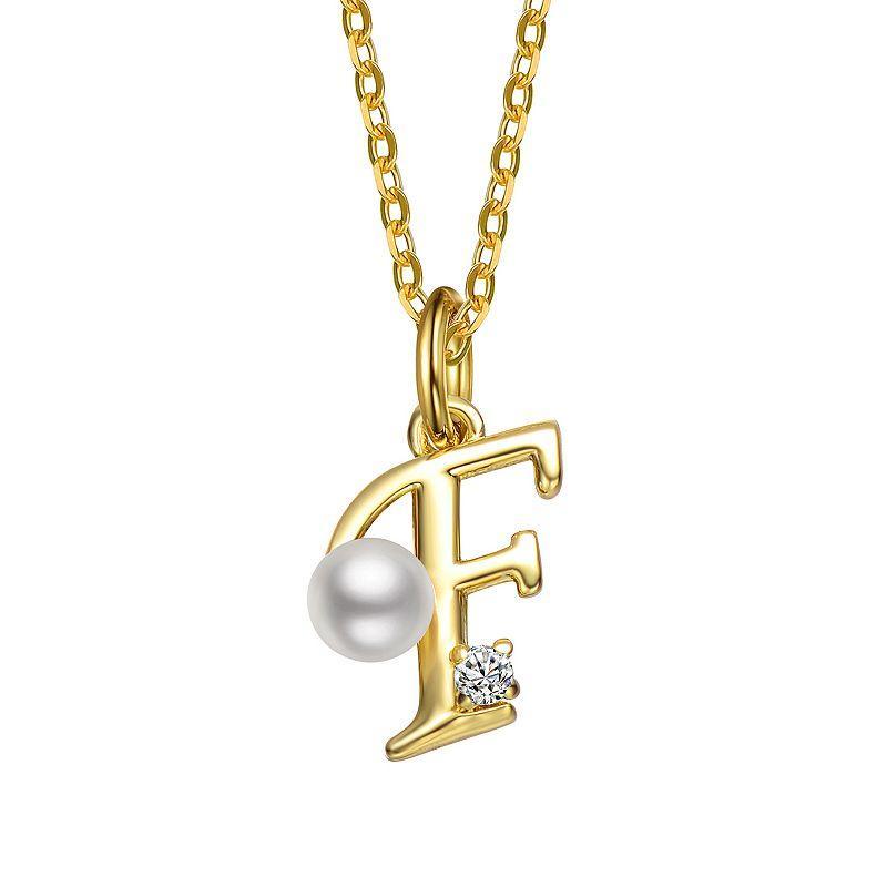 14k Gold Plated Simulated Pearl Initial Pendant Necklace, Womens Yellow Product Image